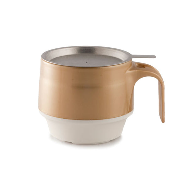 Stainless steel mug lid on Ergogrip thermal mug