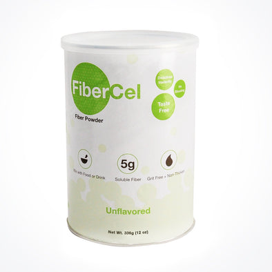 Can of FiberCel dietary fibre to prevent constipation; 60 servings